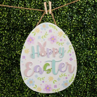 Wood Hoppy Easter Hanging Sign