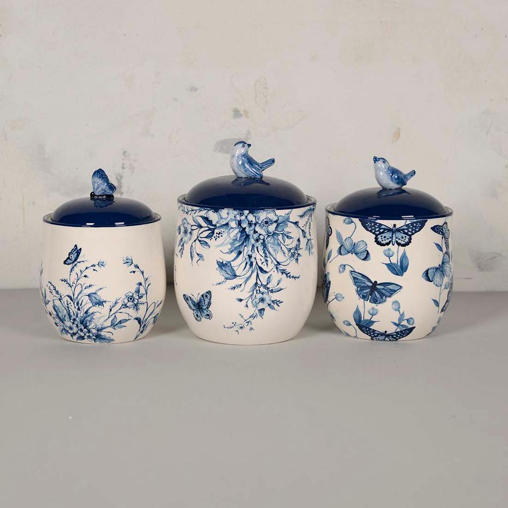 Blue and White Classic Ceramic Canisters, Set of 3