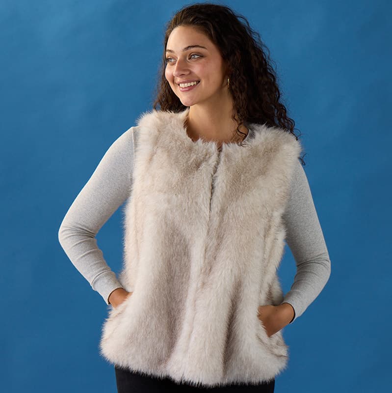 Ivory Faux Fur Vest - Cracker Barrel