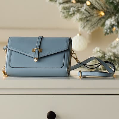 Blue Crossbody Wallet with Gold Buckle