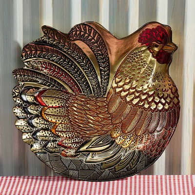 Glass Bowl with Rooster Design