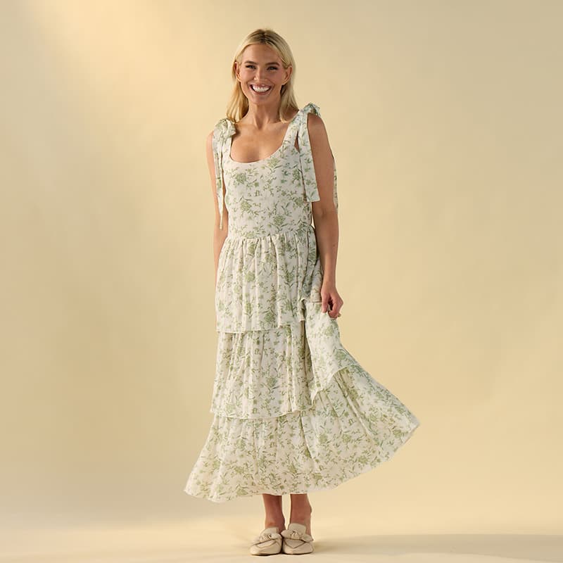 green and white toile dress Ria Dress in Colette Toile Green – ZOË main image 1