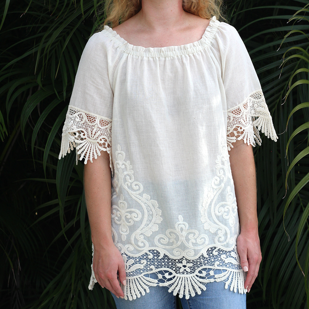 Embroidered Elastic Neck Tunic - Cracker Barrel