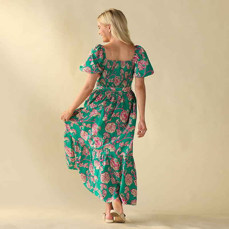 pink and green midi dress Green and Pink Floral Midi Dress with Flutter Sleeves | The Pink Nickel –  Women's Clothing Boutique