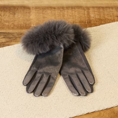 Gray Shimmer Faux Fur Cuff Gloves