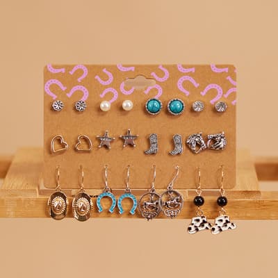 12 Pack Mutimedia Western Earrings Set