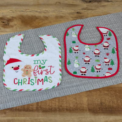 2 Pack My First Christmas Bibs