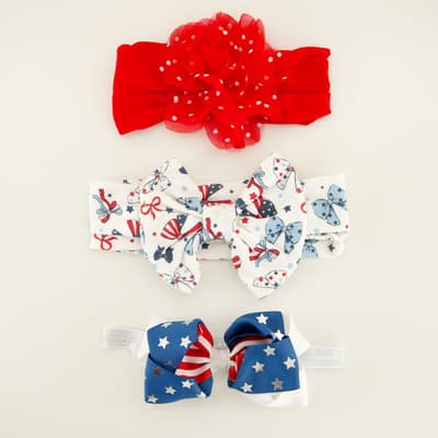 3 Pack Red, White, and Blue Knit Headbands
