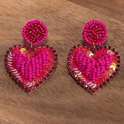 Pink Beaded Heart Earrings