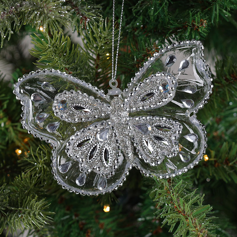 White Glitter Butterfly Clip Ornament - Cracker Barrel