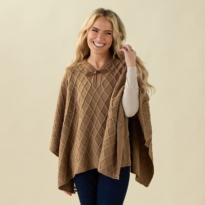 Tan Knit Poncho with Buckle