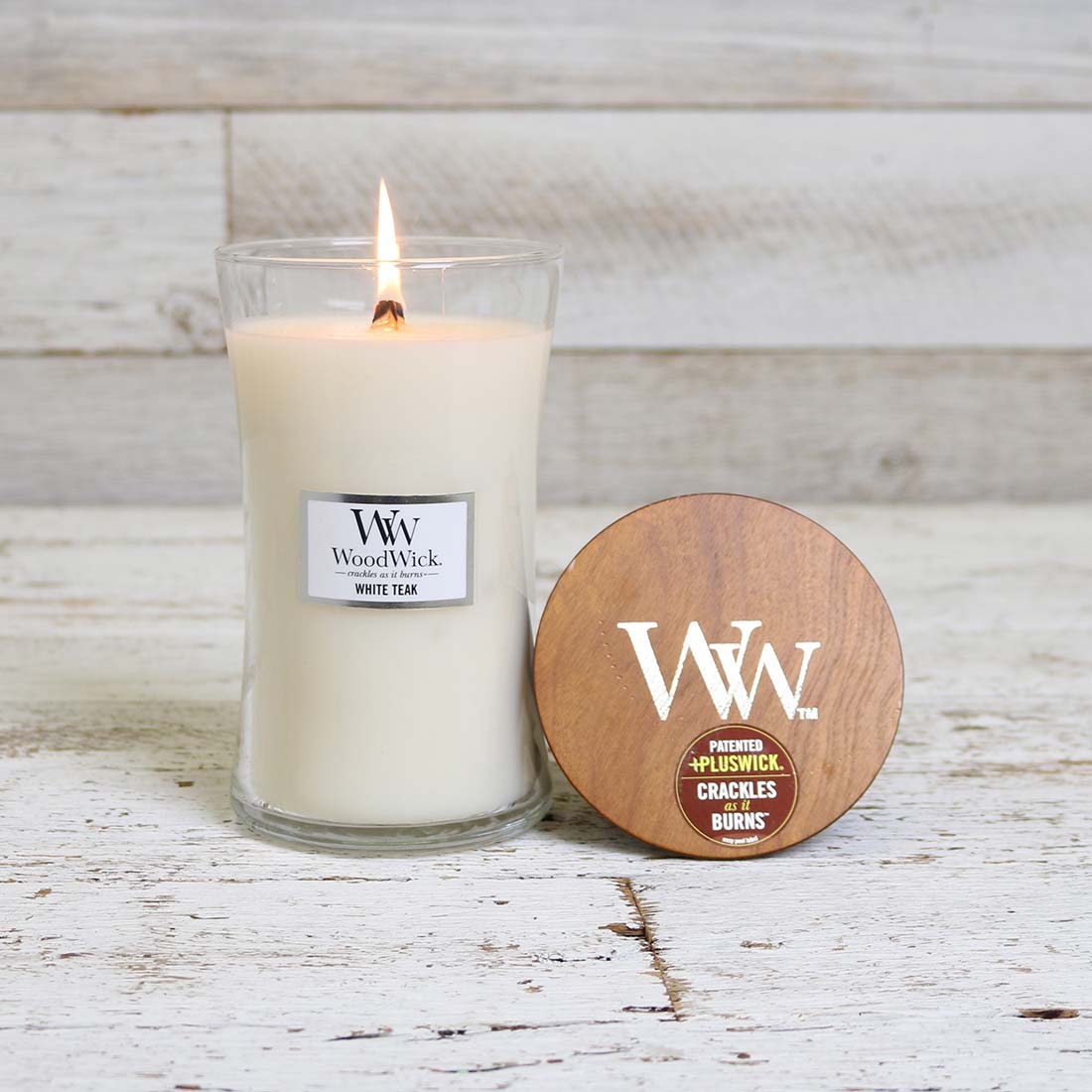 WoodWick White Teak Large Jar Candle - Cracker Barrel