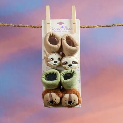 Infant 2 Pack Rattle Sloth and Lion Socks