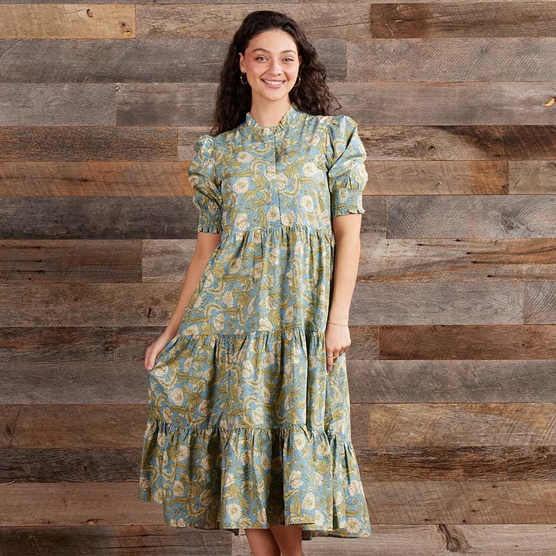 knee length dresses for ladies V-neck floral tiered midi dress – Charming Charlie main image 1