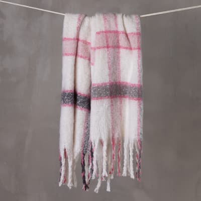 Ivory and Pink Plaid Cozy Scarf