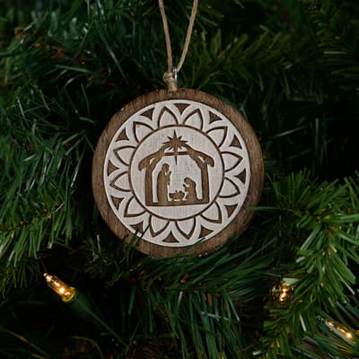 Wooden Carved Nativity Ornament