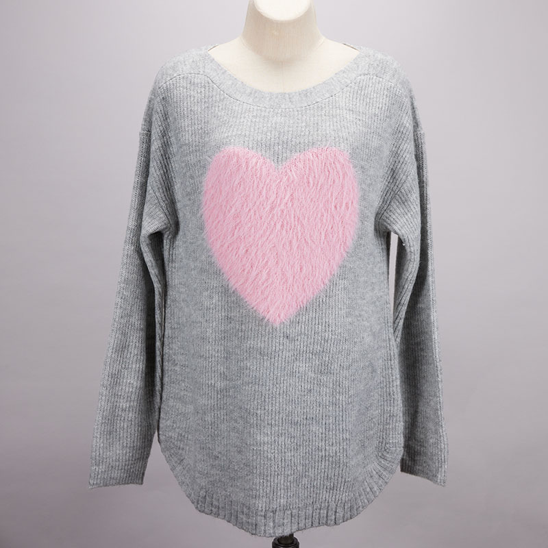 Pink and Gray Heart Sweater - Cracker Barrel