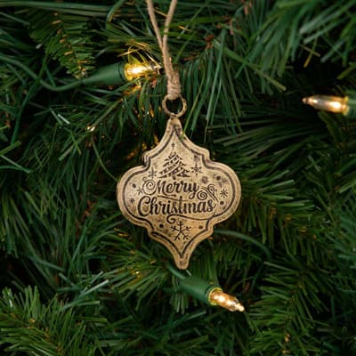 Gold Metal Merry Christmas Bell Ornament