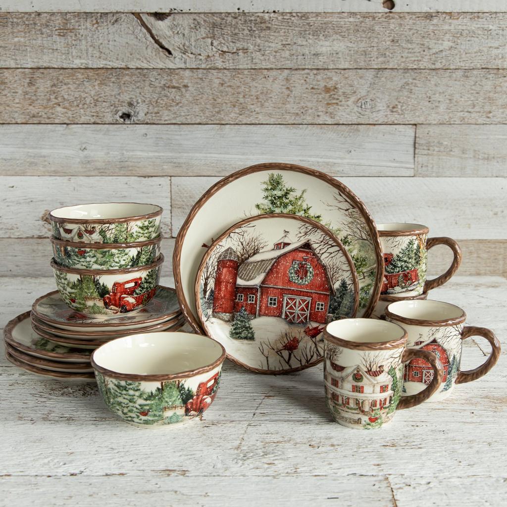 Stoneware Snowy 16 Piece Dinnerware Set Cracker Barrel