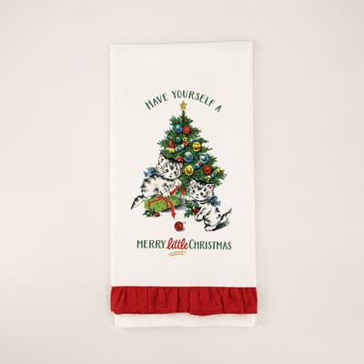 Christmas Kittens Ruffle Tea Towel