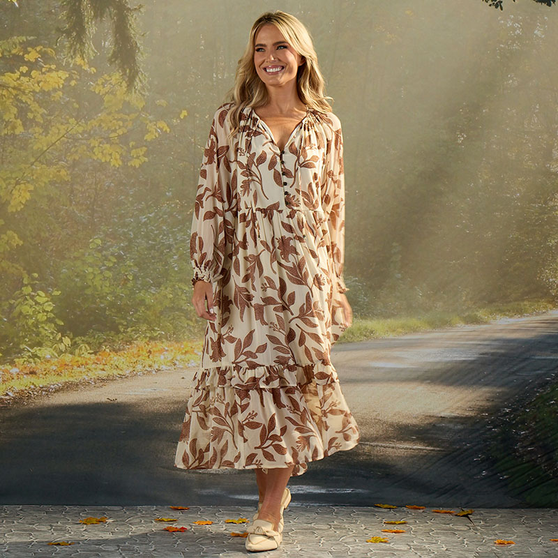 Ivory and Rust Peasant Midi Dress