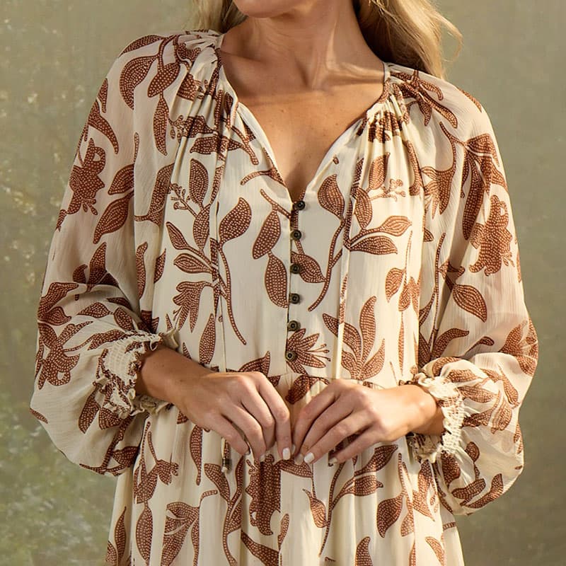 Ivory and Rust Peasant Midi Dress - Cracker Barrel