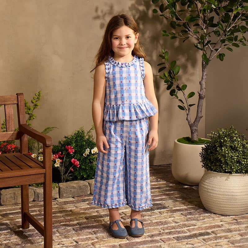 Toddler Ladybug and Blue Check Peplum Pant Set - Cracker Barrel