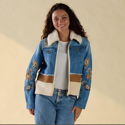 Denim and Sherpa Embroidered Jacket