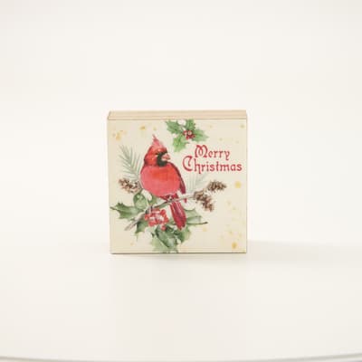 Cardinal Merry Christmas Block Sign