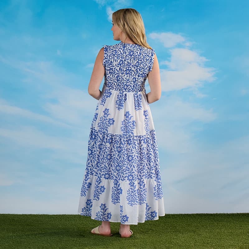 Blue and White Floral Tiered Maxi Dress - Cracker Barrel