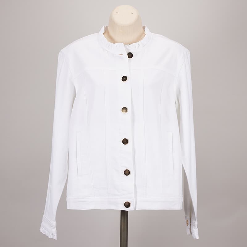 White ruffle hotsell denim jacket