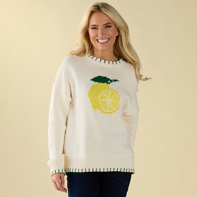 Lemon Whipstitch Ivory Sweater - Cracker Barrel