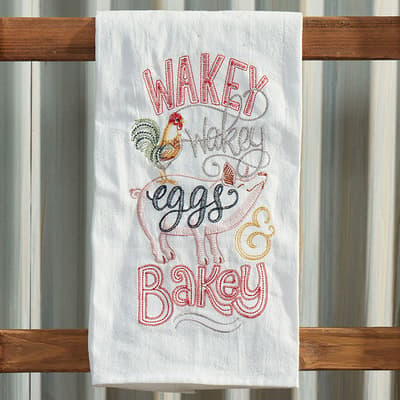 Wakey Wakey Embroidered Flour Sack Towel