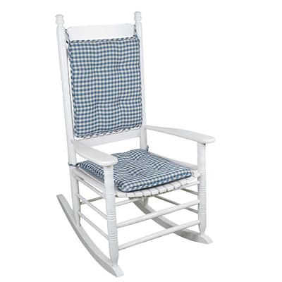 Blue Non-Slip Gingham Rocking Chair Cushion Set