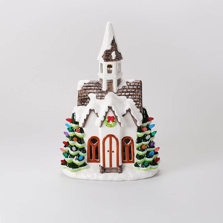 Ceramic Church Christmas Tree Accent Light