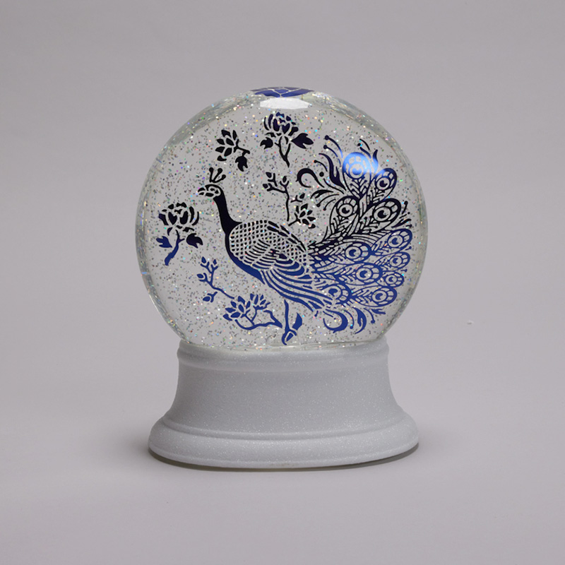 Acrylic Peacock Feather Glitter Globe Cracker Barrel