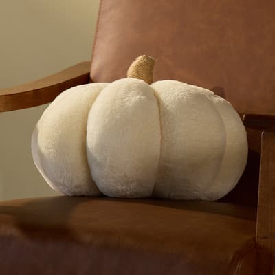 Faux Fur Pumpkin Pillow Ivory