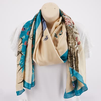 Peacock Print Oblong Scarf