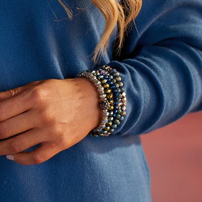 Blue and Iridescent Beaded Stretch Bracelet