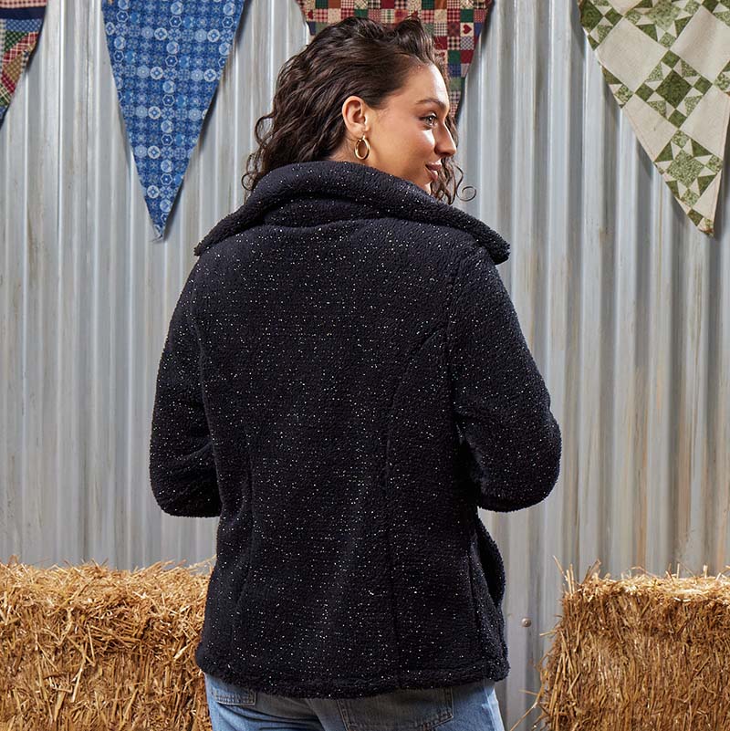 Black Lurex Zip-Up Fleece Jacket - Cracker Barrel