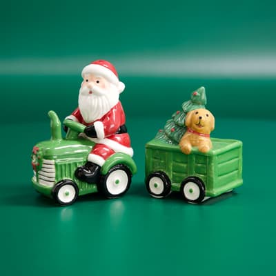 Santa Driving Tractor Salt and Pepper Set