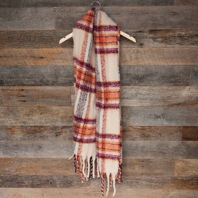 Burgundy, Pink, and Tan Plaid Plush Scarf