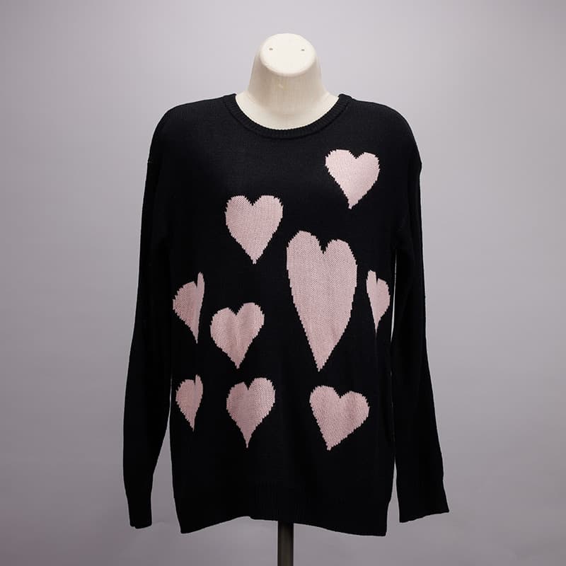 Pink Hearts Intarsia Black Sweater - Cracker Barrel