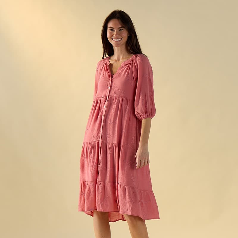 coral embroidered dress Coral Embroidered Dress