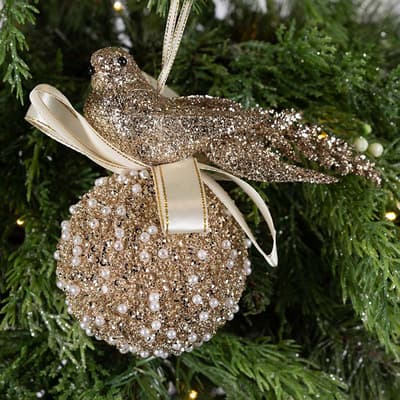 Glitter Bird On Ball Ornament