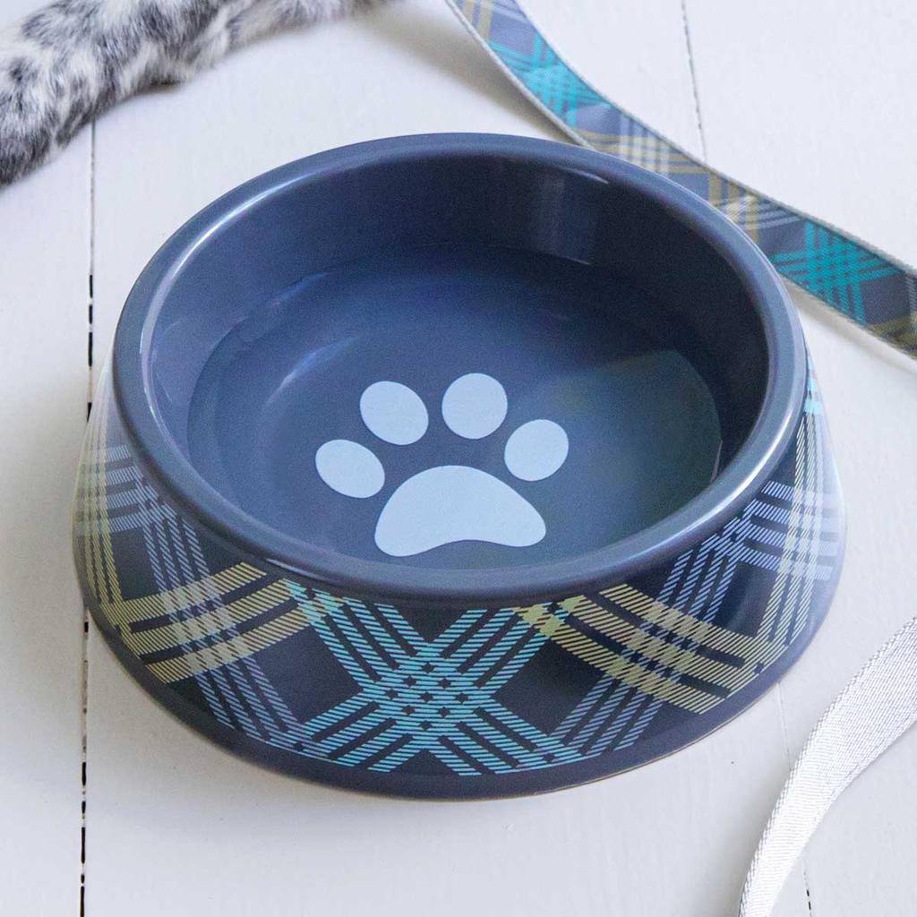 Gingham Ceramic Dog Bowl