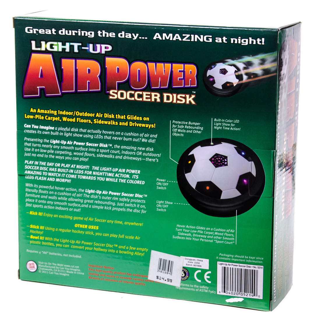 light up air power soccer disc