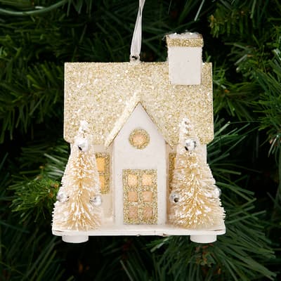 Light Up Paper House Ornament  - White