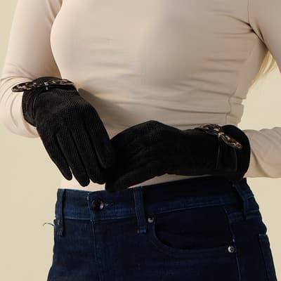 Black Textured with Leopard Bow Gloves