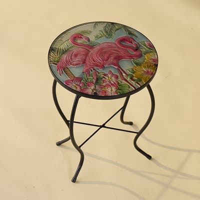Glass Flamingo Side Table